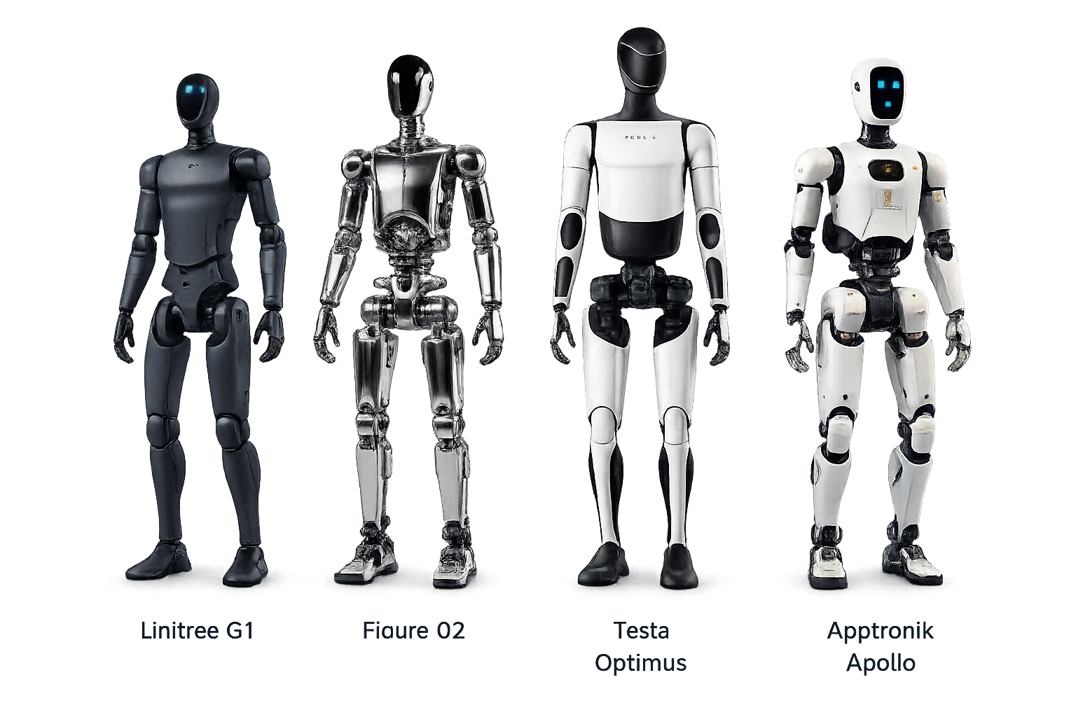 Four featured humanoid robots lined up for comparison